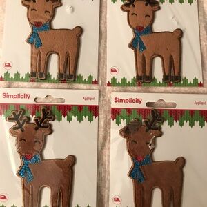 Simplicity Brown Reindeer Appliqués with Blue Scarves and Red Noses jean iron on